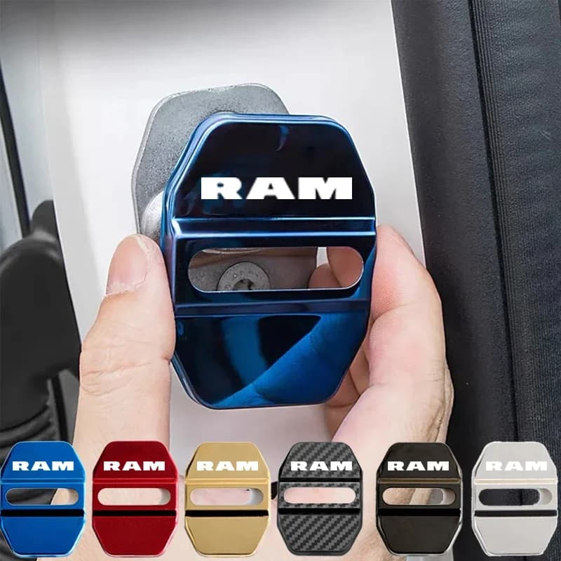Decalcomanie per copertura serratura porta styling auto in acciaio inossidabile per Dodge RAM Logo 2020 Fermaporta Custodia protettiva con fibbia Adesivo antiruggine