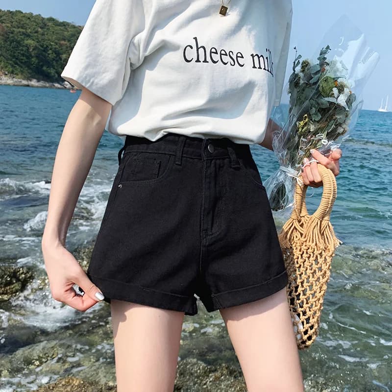 High Waist A-Line Short Shorts Women's Summer Thin Denim Super Slimming Hot Pants Trendy Ins Flared Jeans Deep Blue Color