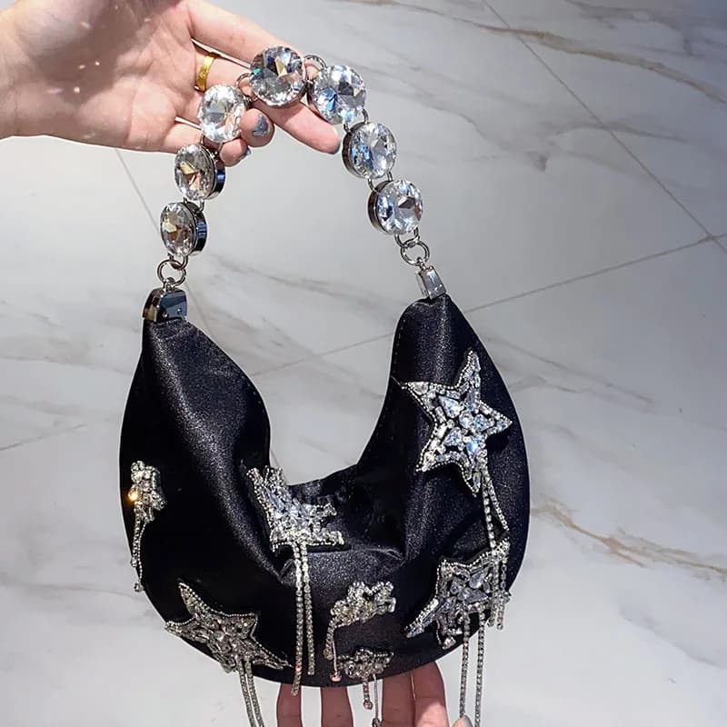 Borsa da donna in seta Borsa a secchiello con diamanti Borsa da sera StarTassel Borsa a tracolla Borsa Hobo Borsa da festa Pochette da donna Bolsos