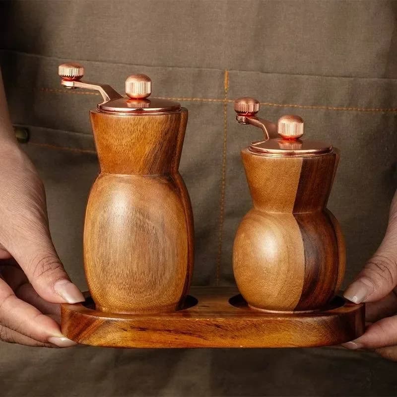 Set di macinapepe a manovella a forma di vaso Macinapepe nero in legno di acacia Strumenti di macinazione da cucina con nucleo in ceramica regolabile