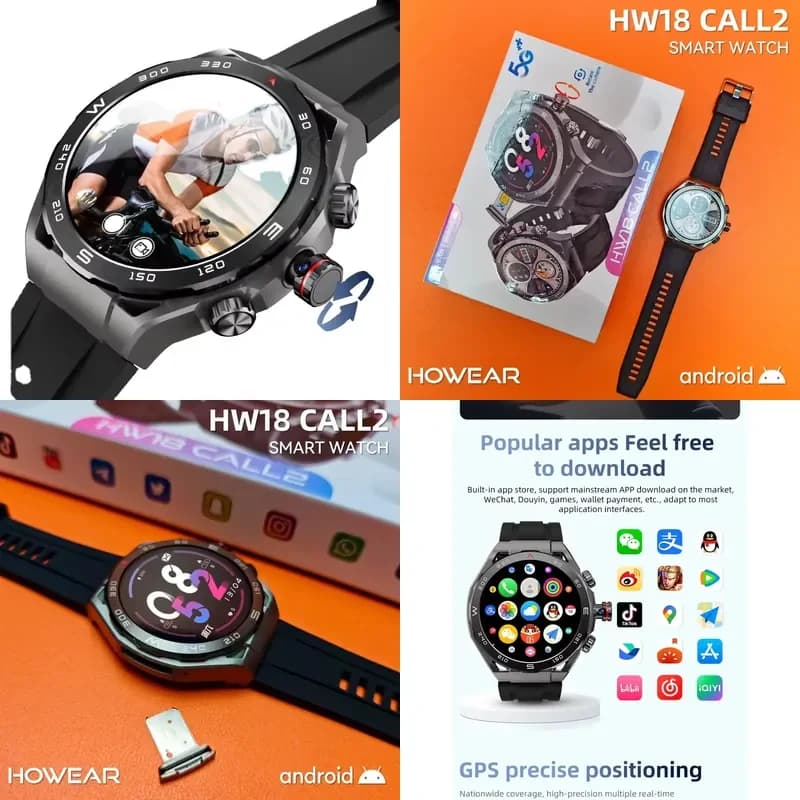 4G Smartwatch 1.43"466*466 Wifi Rotary Camera Video Call SOS NFC GPS Playstore Google Translation HW18 Call 2 AMOLED Smart
