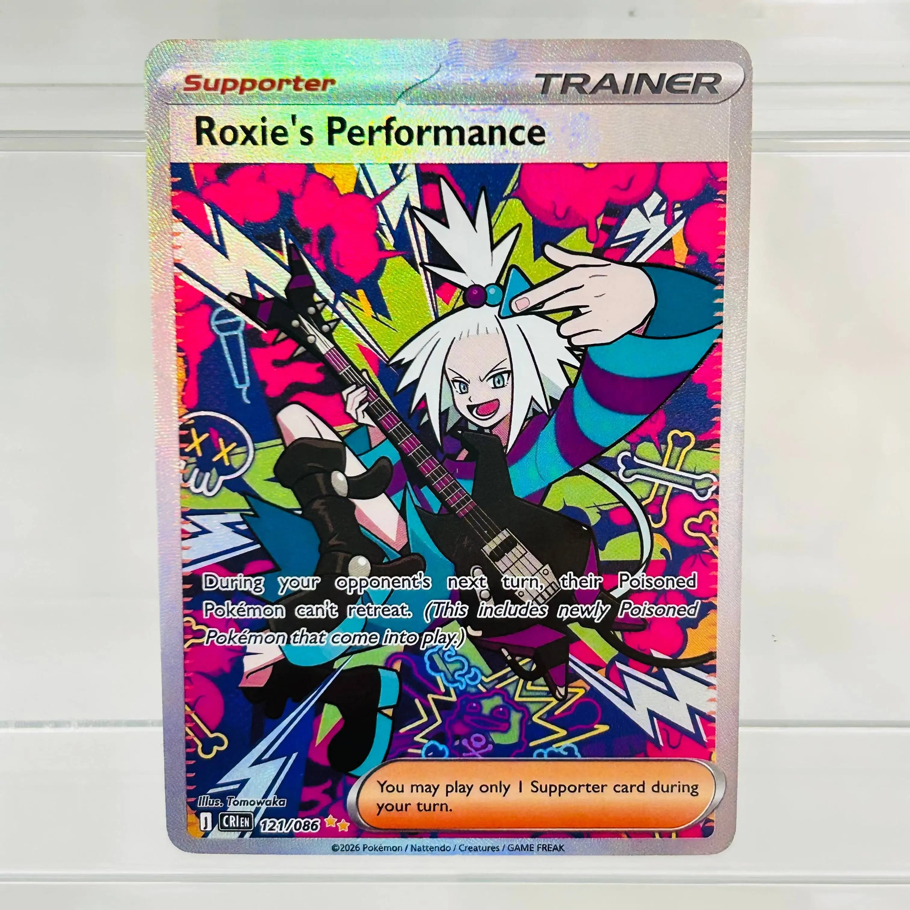 Pokemon English Roxie's Performance 121/086 Trainer DIY Holographic Foil Card, Perfect Condition Premium Anime Collection Card