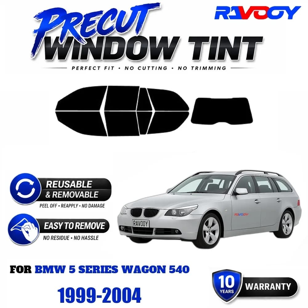 RAVOOY Precut Window Tint, Reusable Removable EPU Film, Custom Fit for Bmw 5 Series Wagon 540 1999-2004, UV Heat Protection