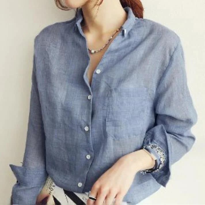 Camicia da Donna in Cotone e Lino, Abbigliamento Protettivo Solare a Maniche Lunghe, Stile Casual, Resistente alla Deformazione, Collezione Invernale