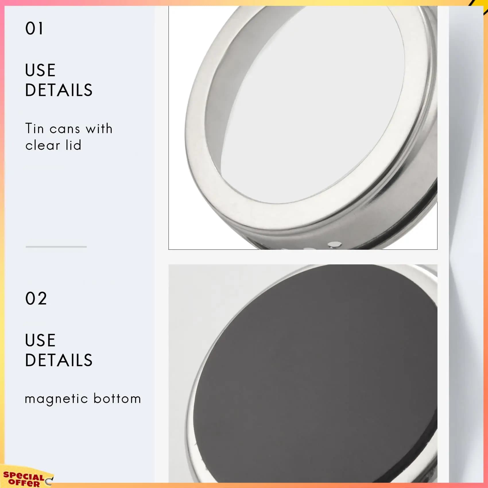 ABFI 10 Pz/set Coperchio Trasparente Barattolo di Spezie Magnetico in Acciaio Inossidabile Salsa Pepe Condimento Contenitore di Stoccaggio Articoli per la Cucina