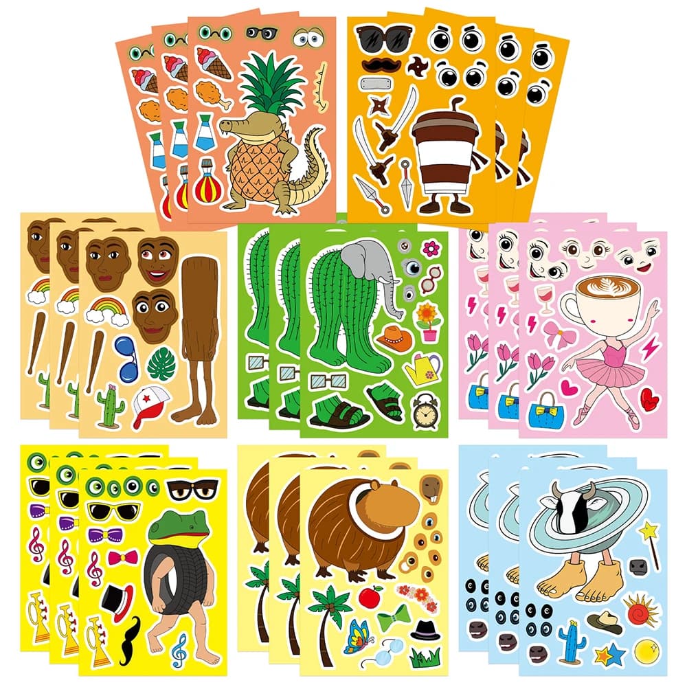 8/16 Lenzuola Cervello Italiano Animale Crea una Faccia Puzzle Adesivi Tung Tung Sahur Decal Assemblare Puzzle Kid Party Favore Giocattoli