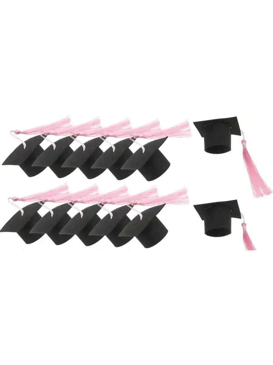Mini cappellini da laurea con nappe rosa in feltro, decorazioni per feste per adulti
