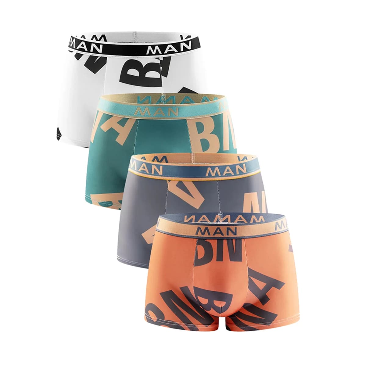4PCS Ice Silk Men Panties Letter Printed Underpants Breathable Soft Men Underwear Plus Size Male Boxer Shorts Teenagers Panties