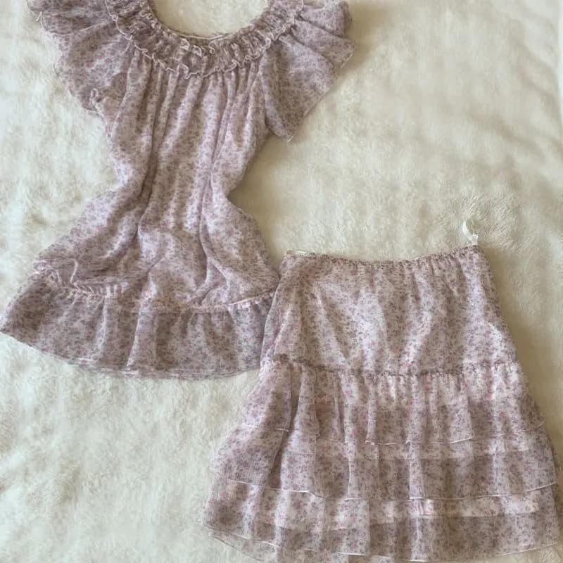 Set di 2 Pezzi Y2k Anni 2000 con Stampa Floreale, Top Corto Punk + Gonna Corta, Abbigliamento Sexy Fairycore, Vestiti Eleganti Estivi Chic per Donna