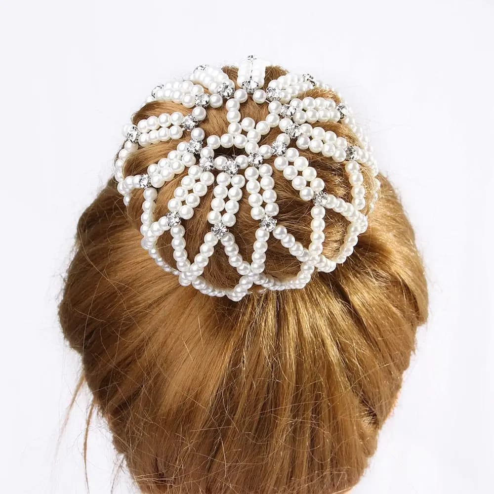 Furling Girls Crystal Balle Elastic Crochet Dancing Headwear Pearl Hair Nets Bun Net Hair Bun