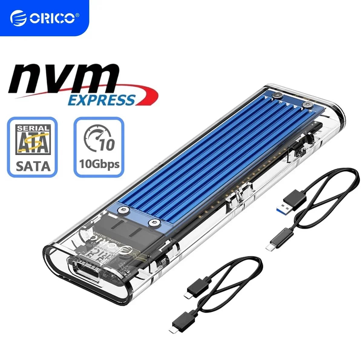 ORICO M2 SSD Case NVME Enclosure per SSD Senza Utensili 10Gbps M.2 a USB Type C Adattatore Esterno Trasparente Supporto UASP Trim per PCI-E