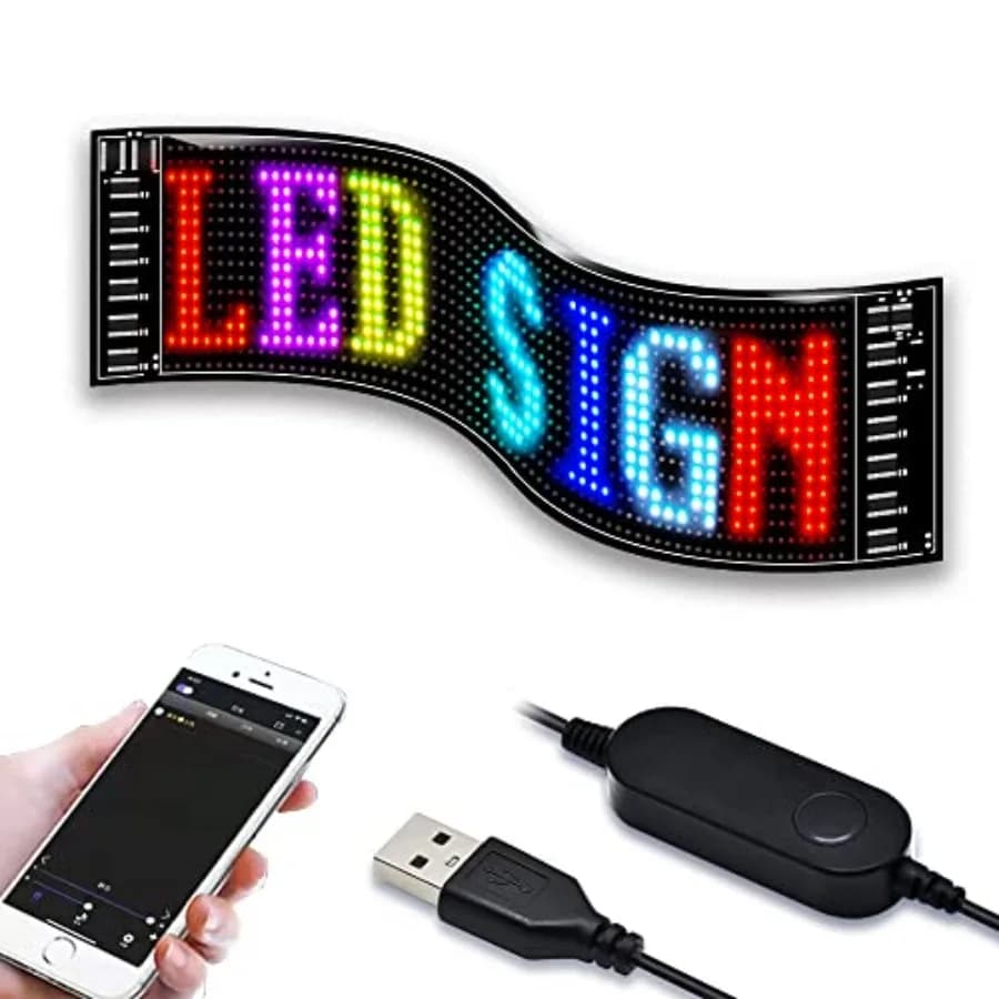 Pannello LED a Matrice con Controllo Bluetooth APP, Schermo LED Flessibile USB 5V, Insegna Animata con Testo Scorrevole per Finestrini Auto e Negozi