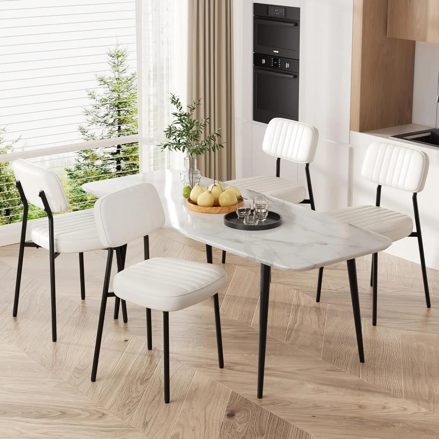 Set di 4 sedie da pranzo, sedie moderne in similpelle con cuscini spessi e gambe in metallo, comode, personalizzabili