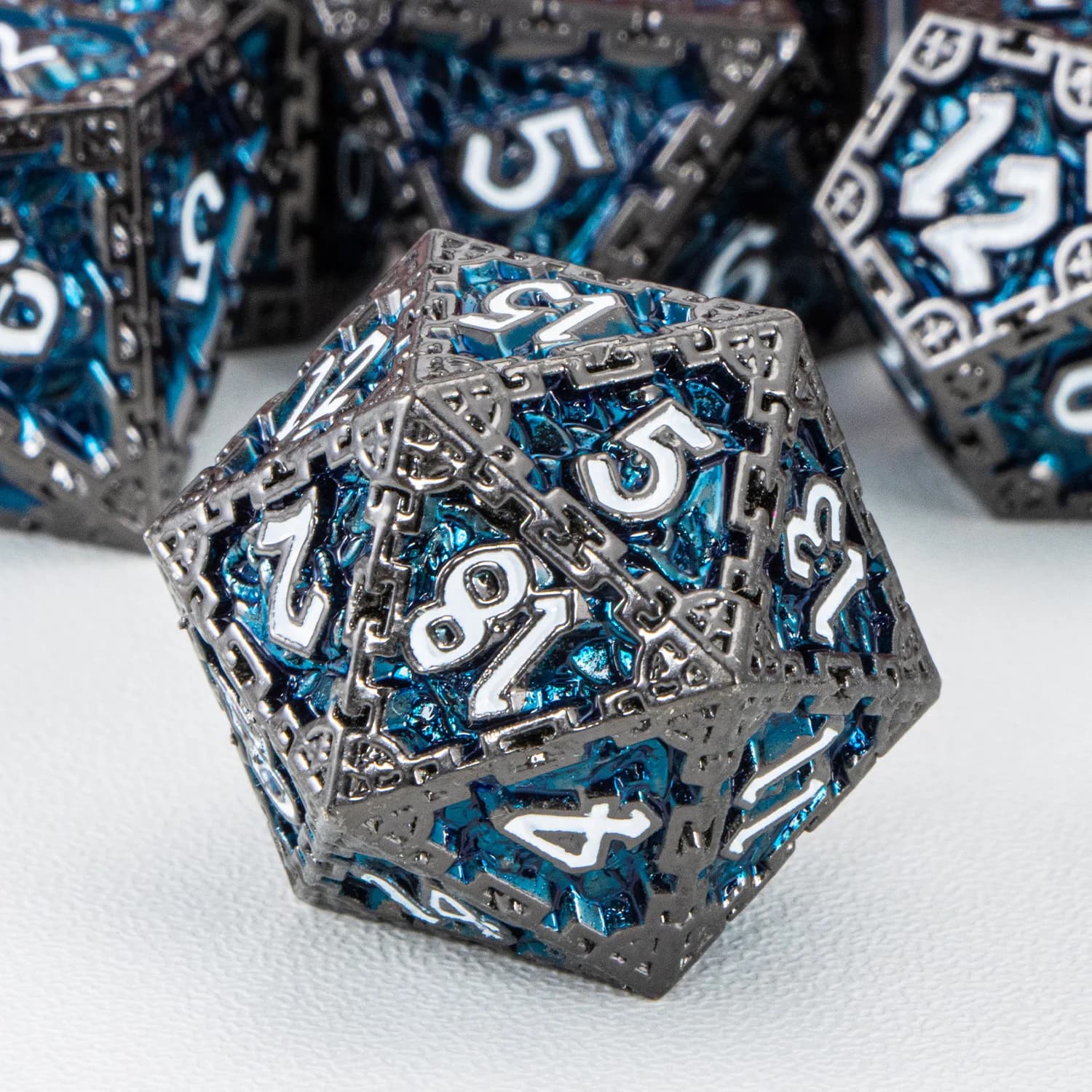 Set di Dadi in Metallo per D&D, Gioco di Ruolo da Tavolo Dungeon and Dragons, Dadi Poliedrici in Nichel Nero e Blu