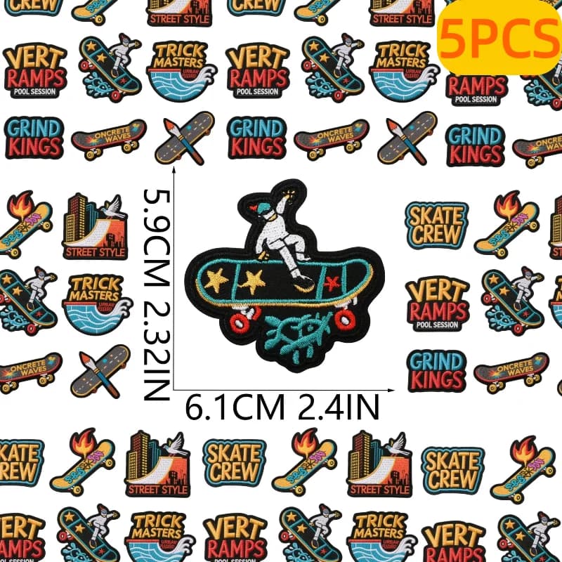 Patch Ricamate Skate Skills Master 1/5 Pezzi, Design Grind Kings Vert Ramps, Termoadesive per Decorazione Abbigliamento e Tavole
