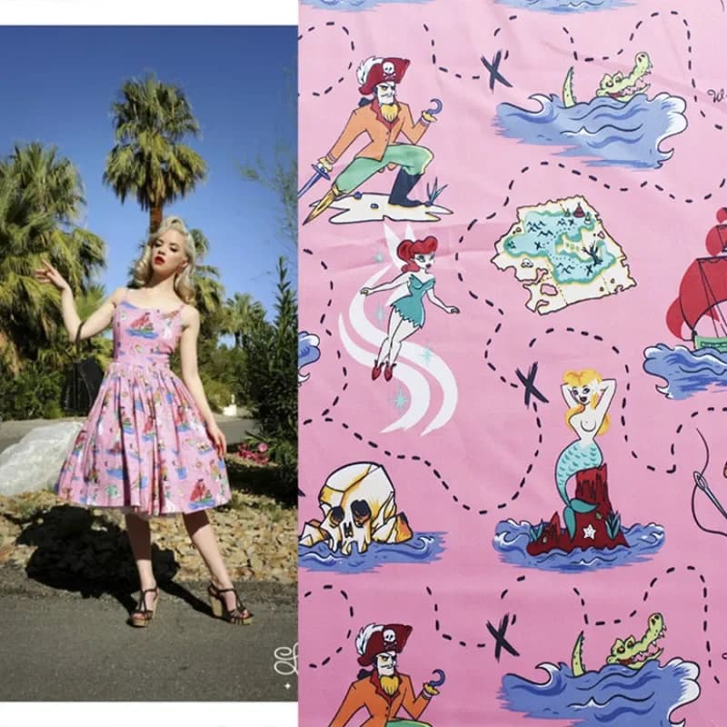 Pirate Mermaid Printed Cotton Stretch Tribute Fabric Parent-child Clothing Children's DIY Fabrics Cloth for Dress for Sewing