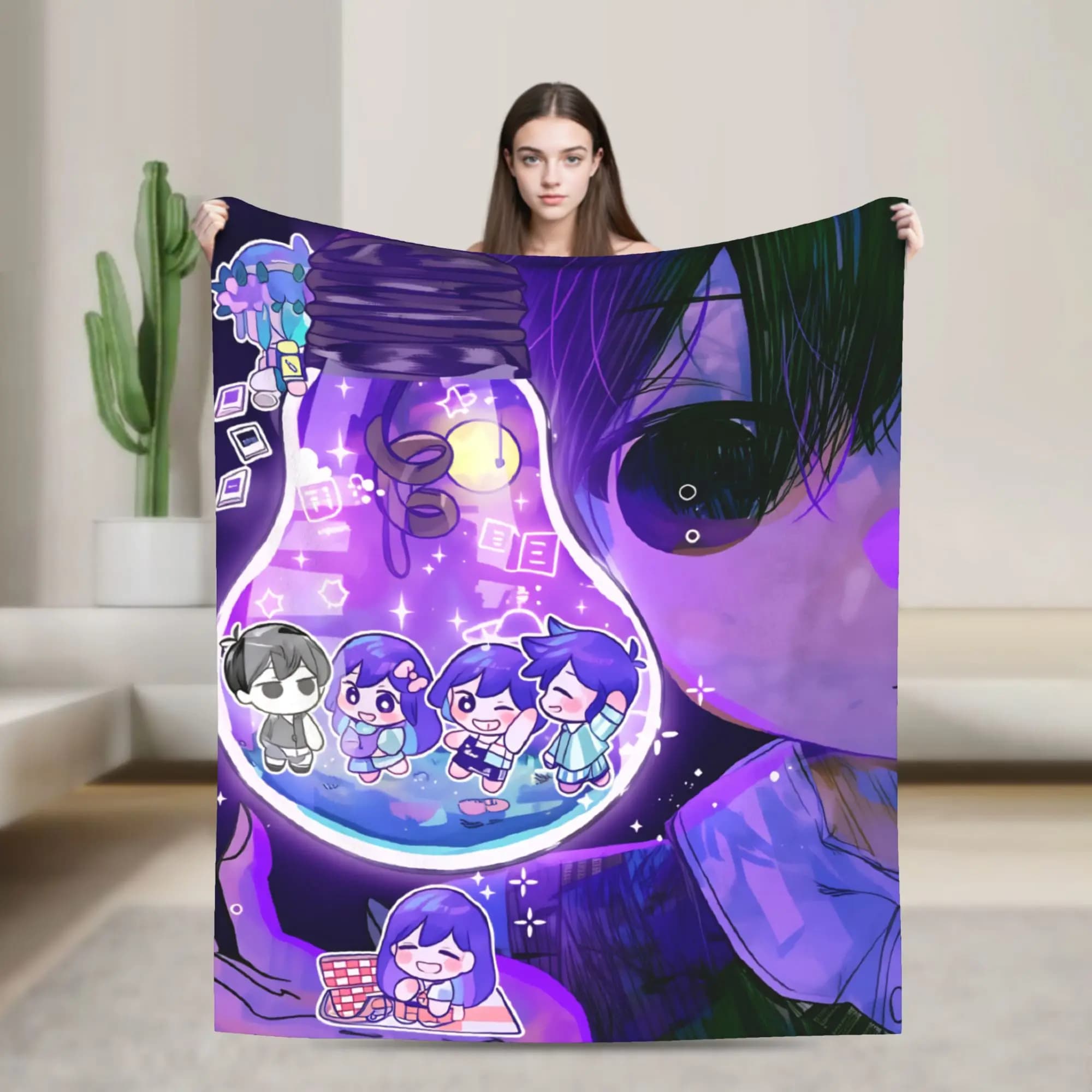 Dream World Sunny Blanket Anime Basil Omori Game Airplane Travel Flannel Throw Blanket For Couch Sofa Bed Super Soft Bedspread