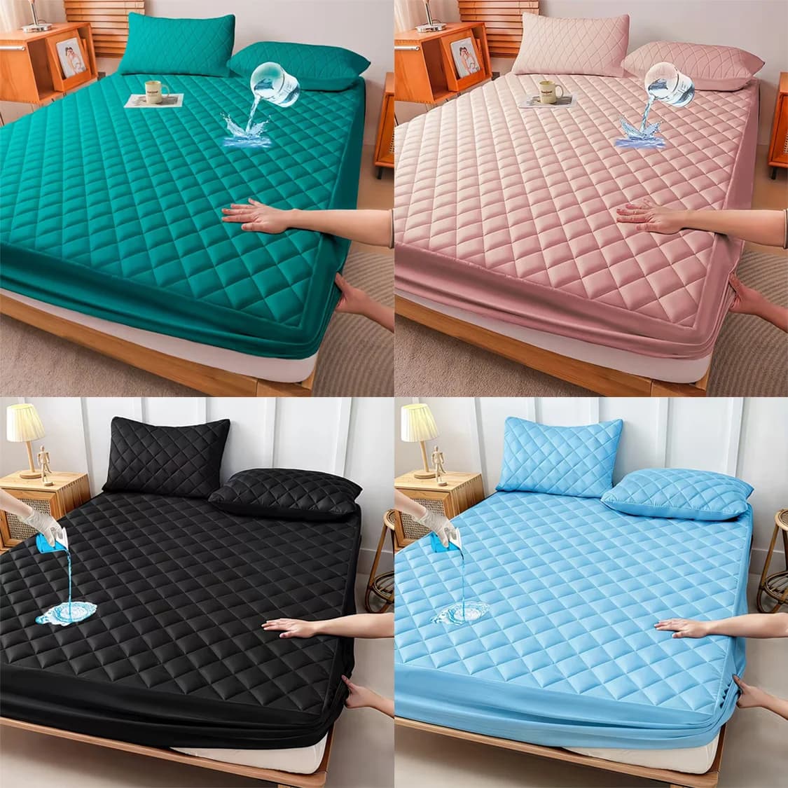 1 Piece Sheets with Raincoats, for Single Bed/Matrimonial/Queen/King, Mattress Protection with Profonde Pockets, Anti-slip Quilted Bed