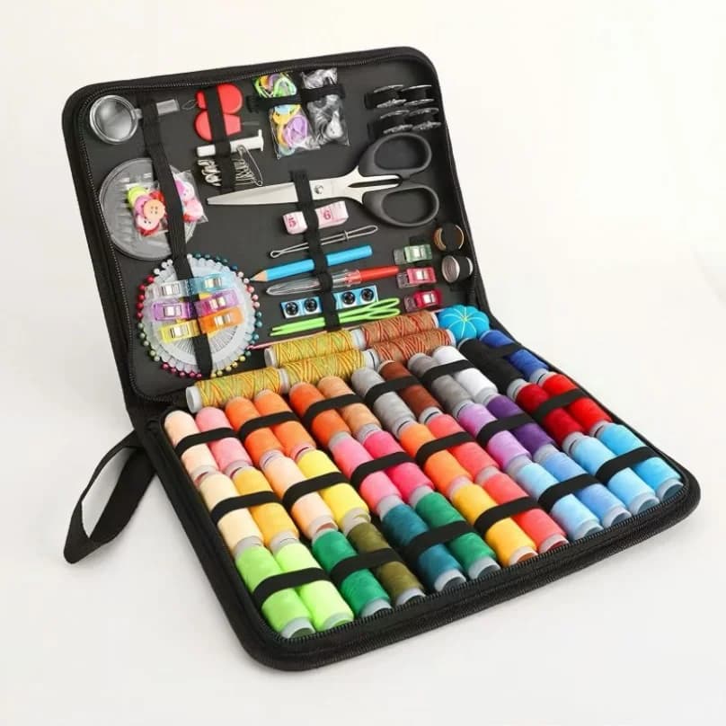 Large Portable Sewing Kit for Home, Complete Set. 20x14cm, with Threads, Needles, Scissors, Compact
