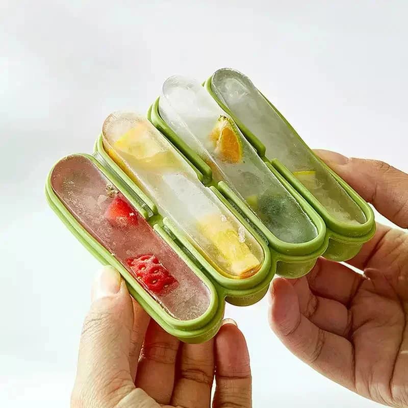Stampo per ghiaccio in silicone riutilizzabile a 4 scomparti con coperchio, stampo per ghiaccioli fai da te, contenitore per alimenti da congelare per frigorifero e accessori