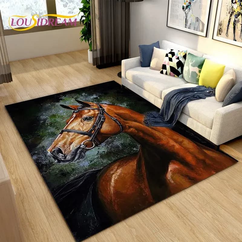Tappeto Moderno di Lusso 3D con Motivo Cavallo, Grande Tappeto per Soggiorno, Camera da Letto, Divano, Cucina, Bagno, Zerbino Antiscivolo