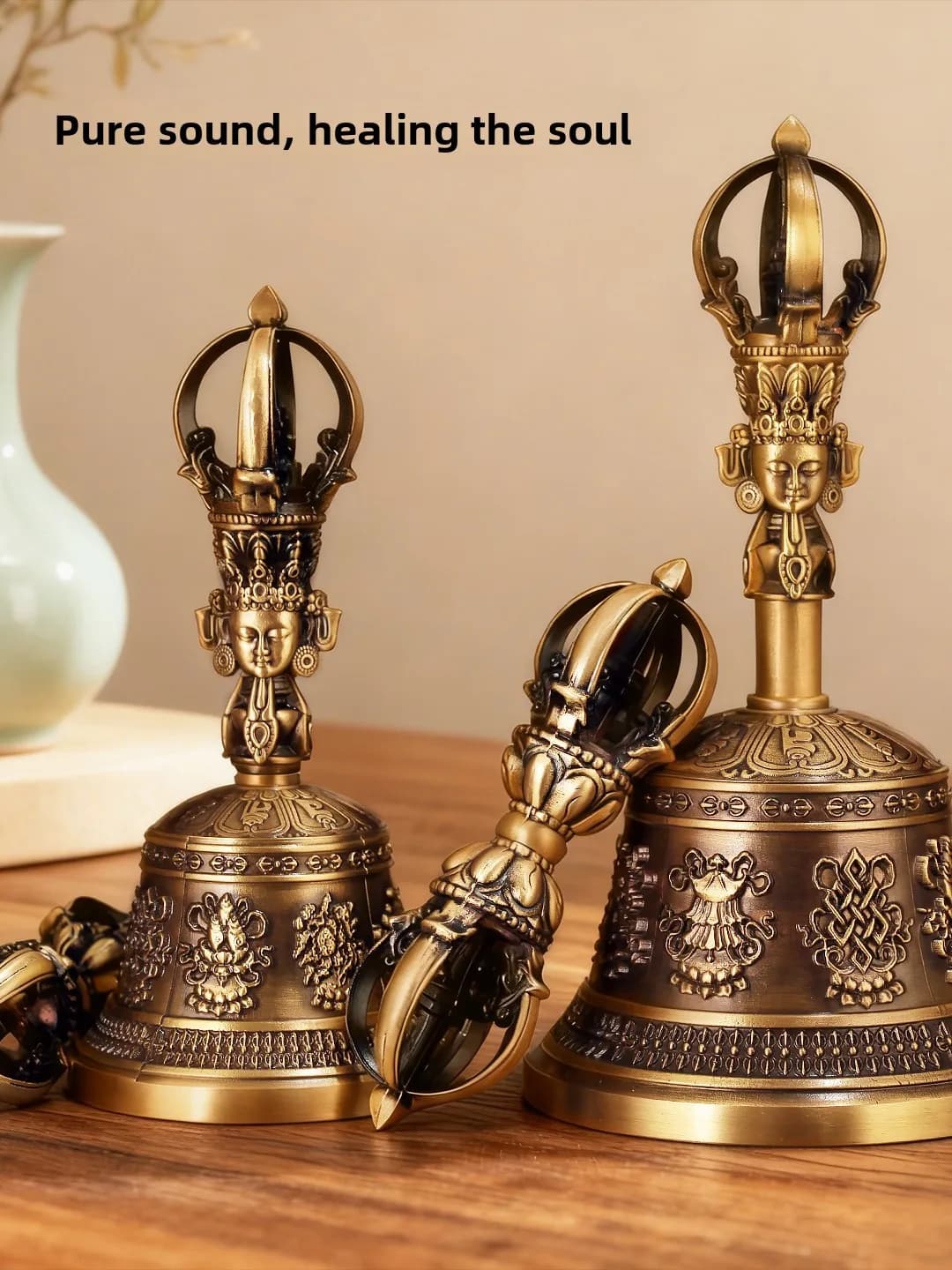 Handmade Pure Copper Five-Pronged Vajra Bell Home Decor Wind Chime Waking Bell Wind Chime Ornament Tibetan Style Desk To...