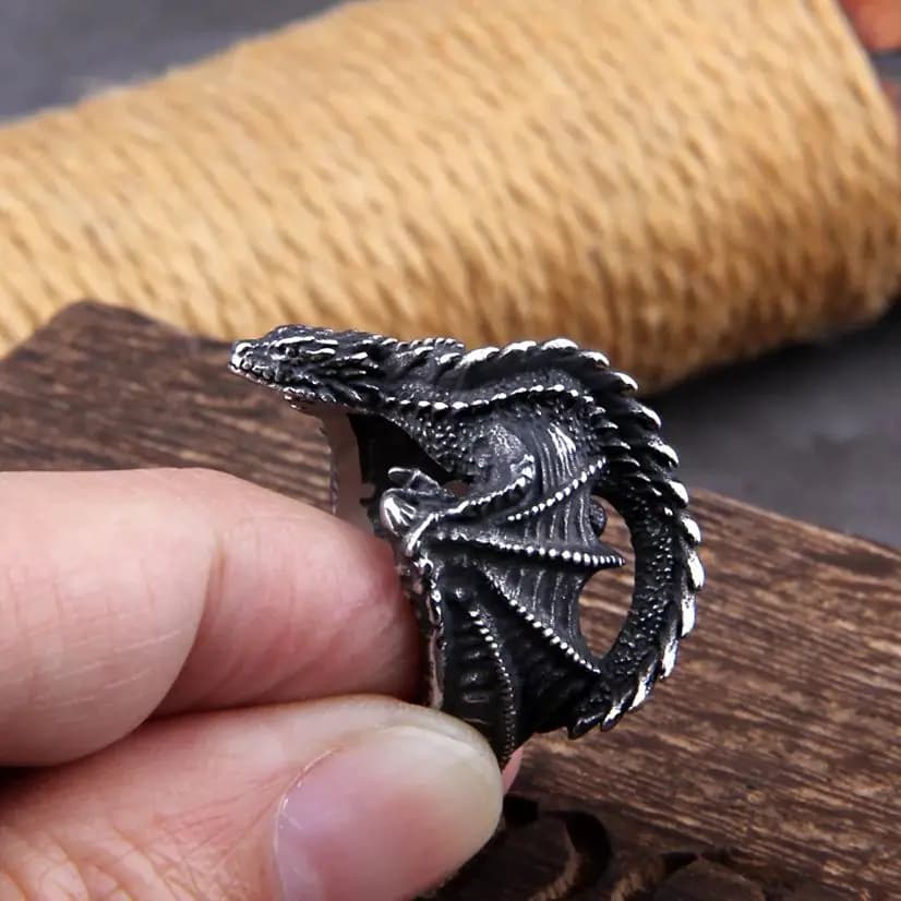 Enorme anello drago in acciaio inossidabile stile vichingo per uomo Gioielli di moda maschile come regalo con scatola di legno