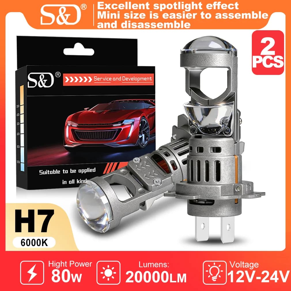 Lente Proiettore LED H7 S&D Canbus 80W 20000LM Doppia Lente H7 Faro Auto 6000K Lampadine LED Auto Turbo per Guida