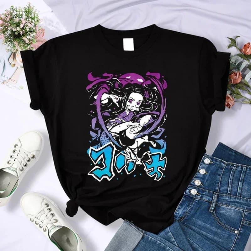 Demon Slayer T Shirt Donna Kimetsu No Yaiba Nezuko Maglietta Donna Tanjirou Kamado Graphic Tee Shirt Anime giapponese Manga T-shirt