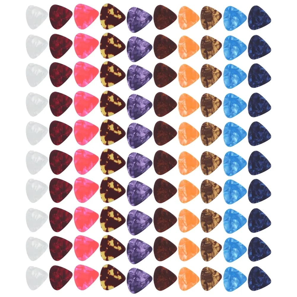 100 Pezzi di Plettri Colorati per Chitarra ​ Celluloide Leggero ​ Plettri in Celluloid ​ ​ Spessore 0,46mm/0,71mm/0,96mm ​ Strumento per la Cura delle Dita ​
