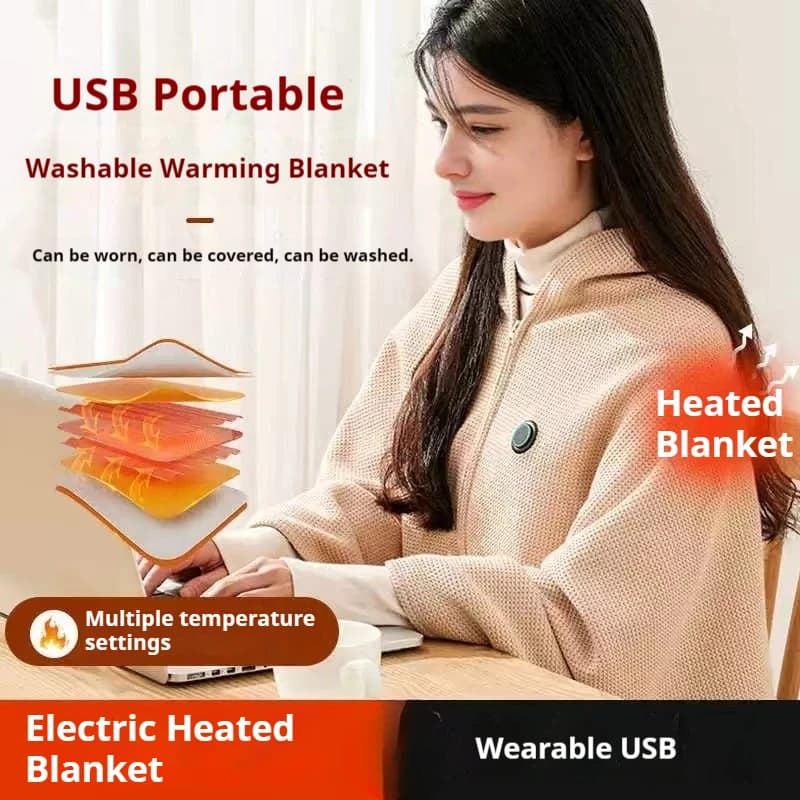 Coperta elettrica USB Coperta riscaldata elettrica Riscaldamento Scialle riscaldante alimentato tramite USB Avvolge per donna Coperta riscaldata indossabile