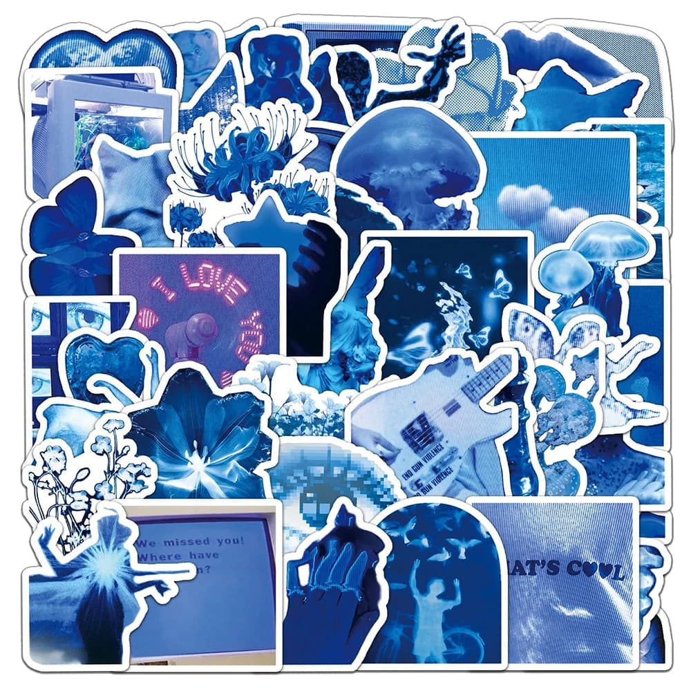 10/30/50PCS Ins Stile Basso Pixel Blu Cartoon Adesivi Estetici Graffiti Telefono Bici Chitarra Notebook Carino Bambini Decalcomanie Giocattoli