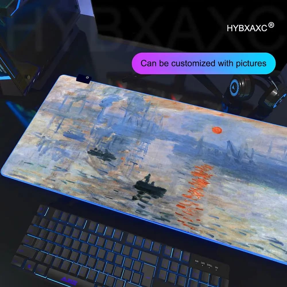 Tappetino per Mouse Artistico Claude Monet HYBXAXC, Tappetino da Gioco RGB, Tappetino da Scrivania HD per Gamer, Grande con Luce LED XXL 900x400x4mm