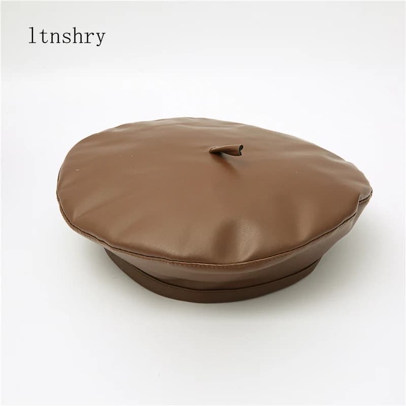 New vintage French cap for women wool leather caps autumn winter street style cap simple hot wool cap girl cap