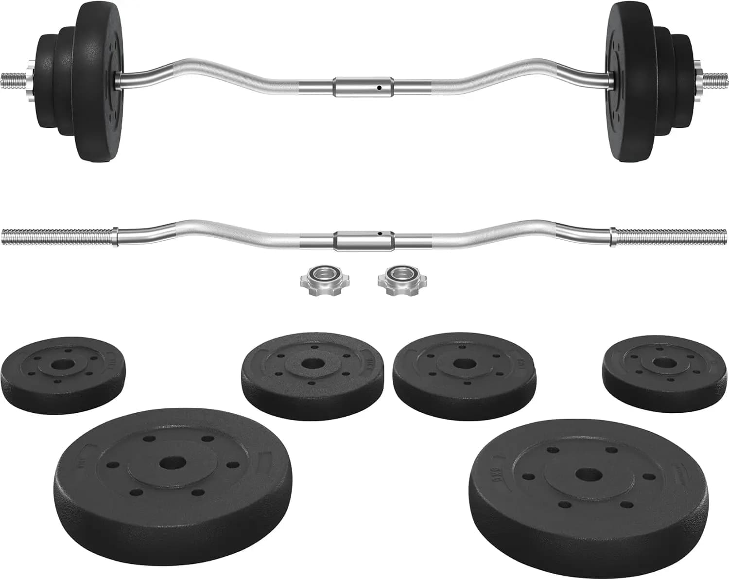 Set bilanciere-barra arricciata e pesi (nero 44 libbre) con finitura cromata e colore nero