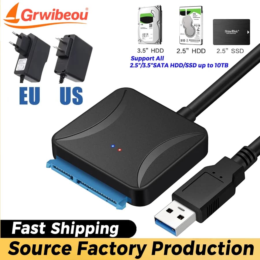 Adattatore Grwibeou da SATA a USB 3.0, Cavo Convertitore per Disco Rigido Esterno, Supporta SSD/HDD da 2.5/3.5 Pollici