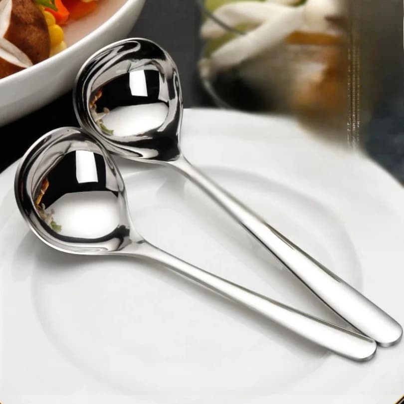 1 cucchiaio da zuppa in acciaio inossidabile con manico lungo addensato, zuppa commerciale per uso domestico, grande cucchiaio rotondo per zuppa di anguria