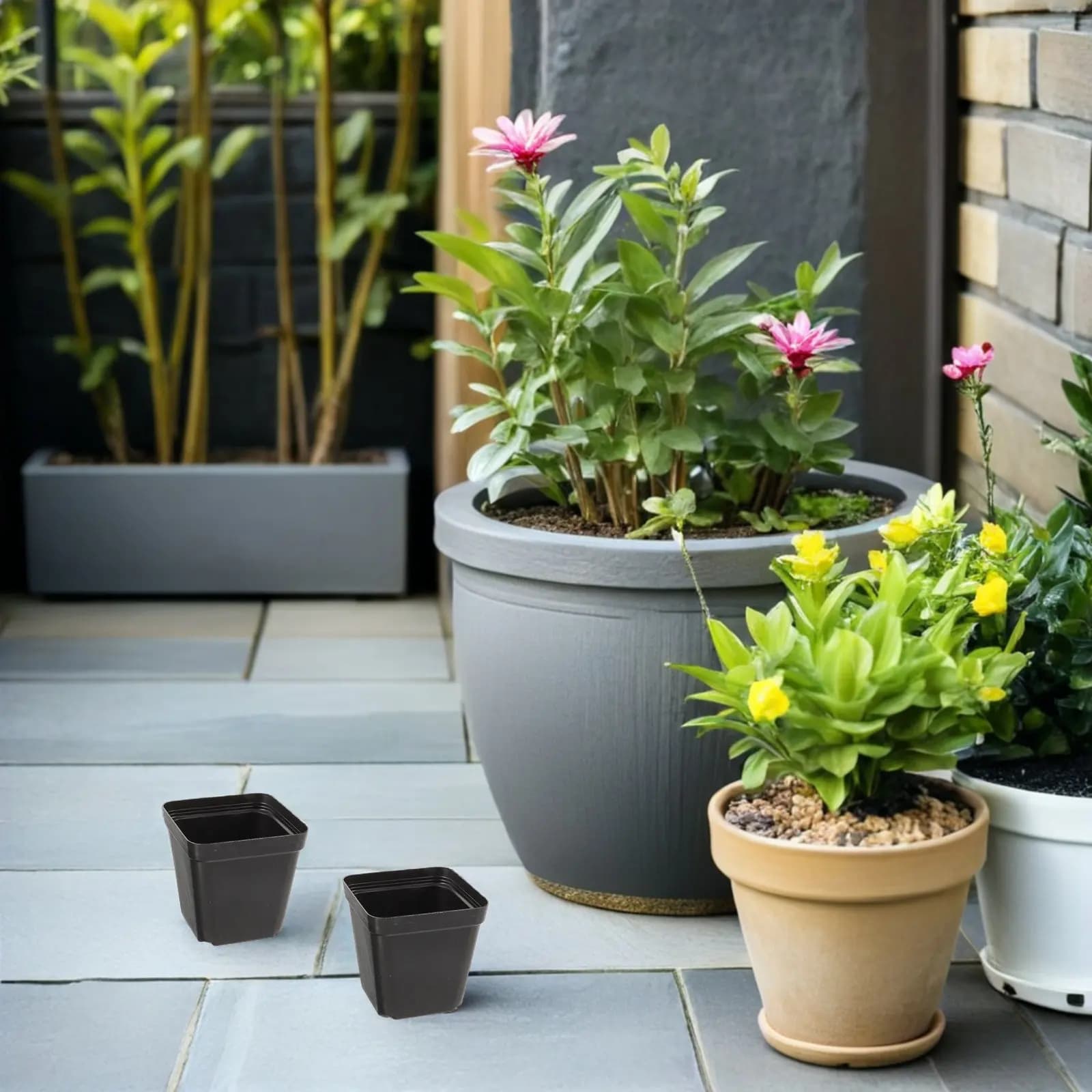 100Pcs Plant Nursery Pots Square Black Plastic Seed Starter Flower Vegetable Garden Indoor Outdoor Succulent Planter Pots with
