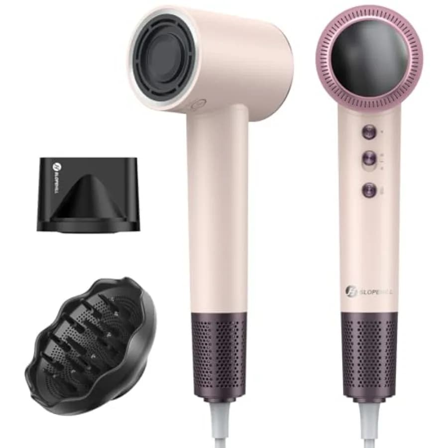 Asciugacapelli professionale per uso in salone, rivestimento in ceramica, rosa, motore da 110.000 RPM, ultraleggero da 0,8 libbre, tecnologia a 2 miliardi di ioni.