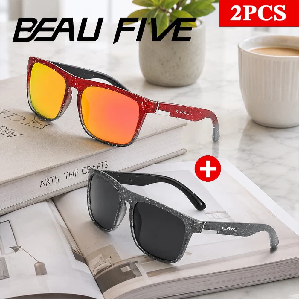 2PCS/Set BEAU FIVE Fashion square Sunglasses Men Women Driving Fishing Hiking Colorful Trendy Lightweight Outdoor Goggles