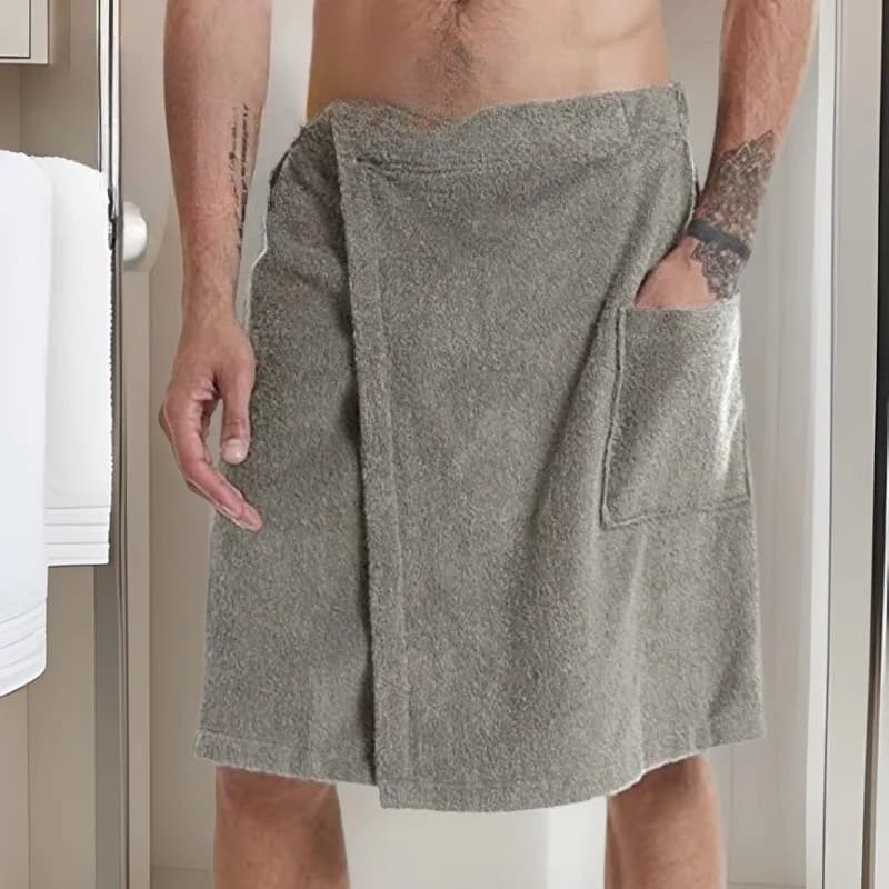 Men's wearable velcro towel with pocket bathrobe for bath, shower and beach