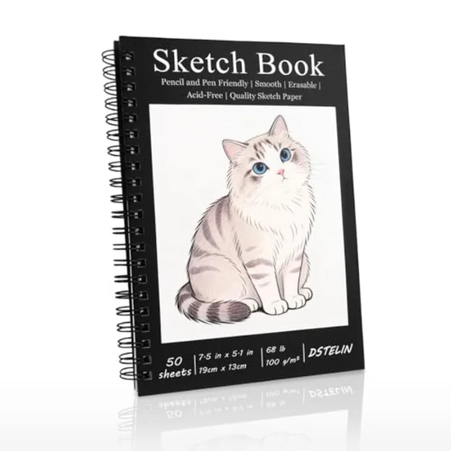 1 Pack Spiral Bound Sketchbooks 100 GSM Sketch Paper,50 Sheets per Pack, 7.5" x 5.1" Sketchbook with Black Hard Cover for Paint