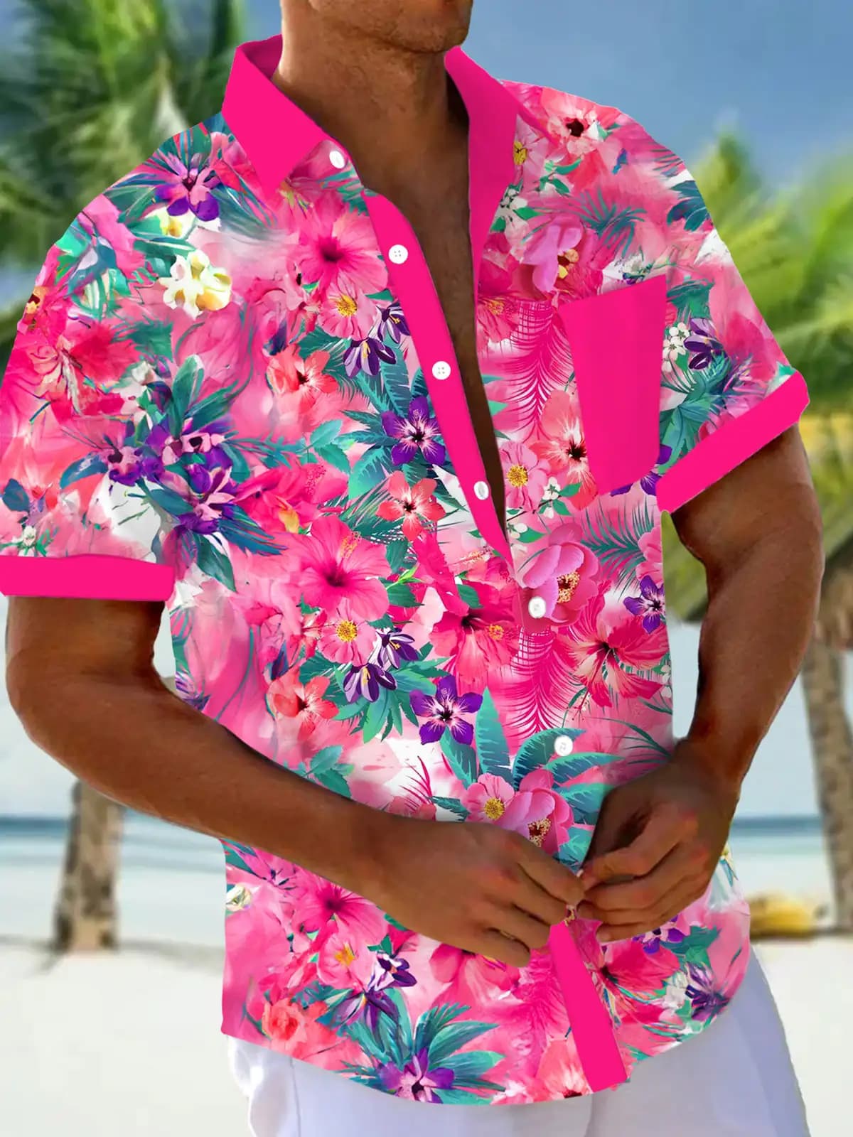 Nuova camicia con bottoni a maniche corte completamente aperta stampata da spiaggia turistica per il tempo libero alla moda primavera/estate Hawaii, spedizione rapida
