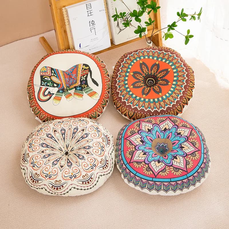 Chair cushion in cotton and linen Bohemia Geometric round chair cushion in cotton and hemp Sofa cushion with yoga meditation mat