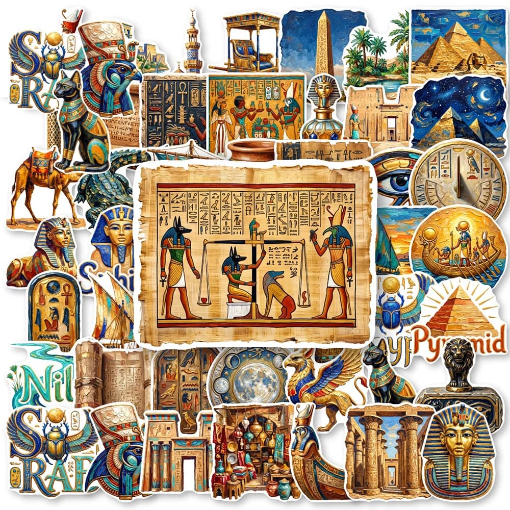 10/30/50pcs Ancient Egyptian Culture Pharaoh Stickers Retro Sphinx Graffiti Decals DIY Laptop Luggage Phone Cartoon Art Sticker