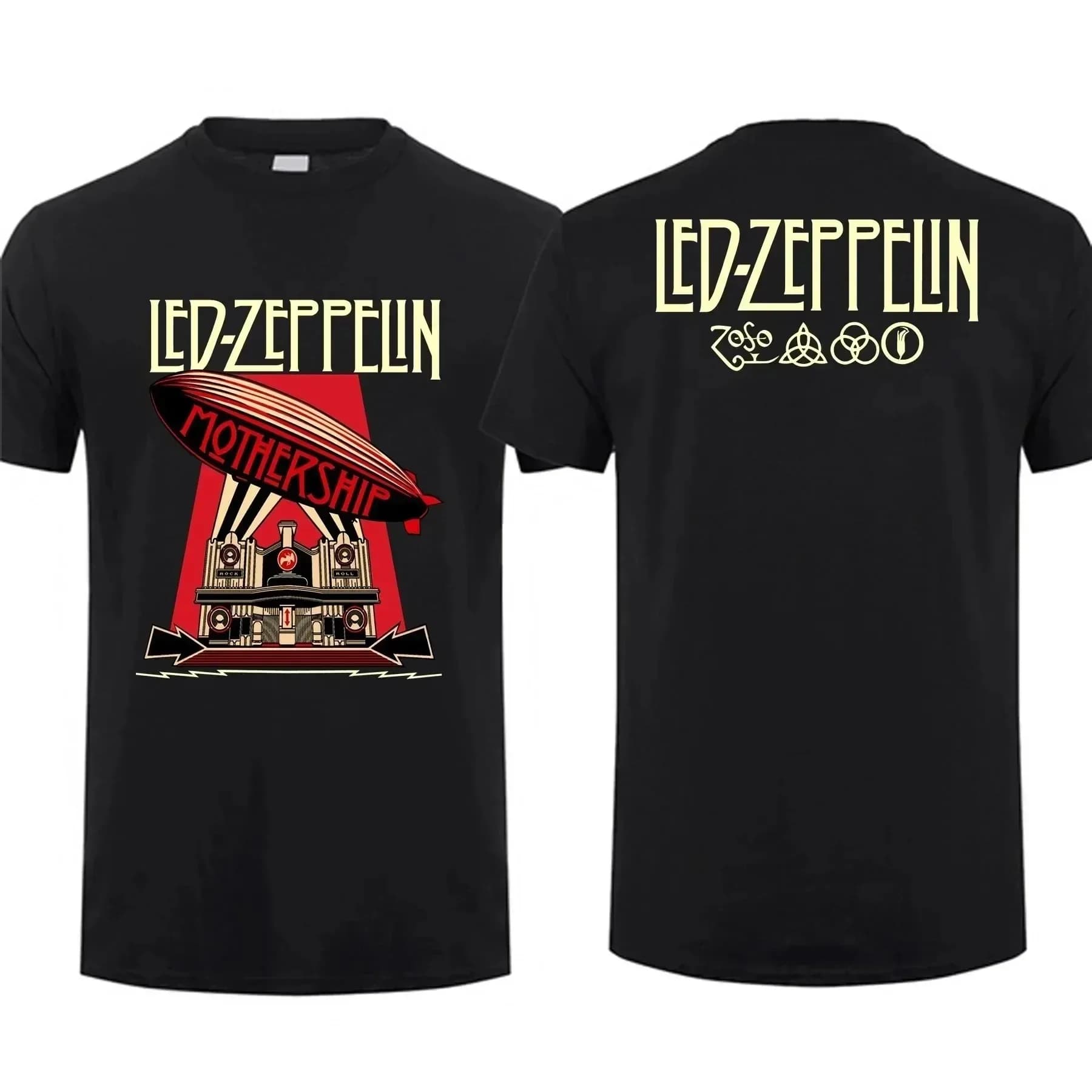 T-Shirt Hip Pop Harajuku Vintage con Stampa Banda Rock Led Zeppelin, Maglietta Casual Oversize a Doppia Faccia Unisex