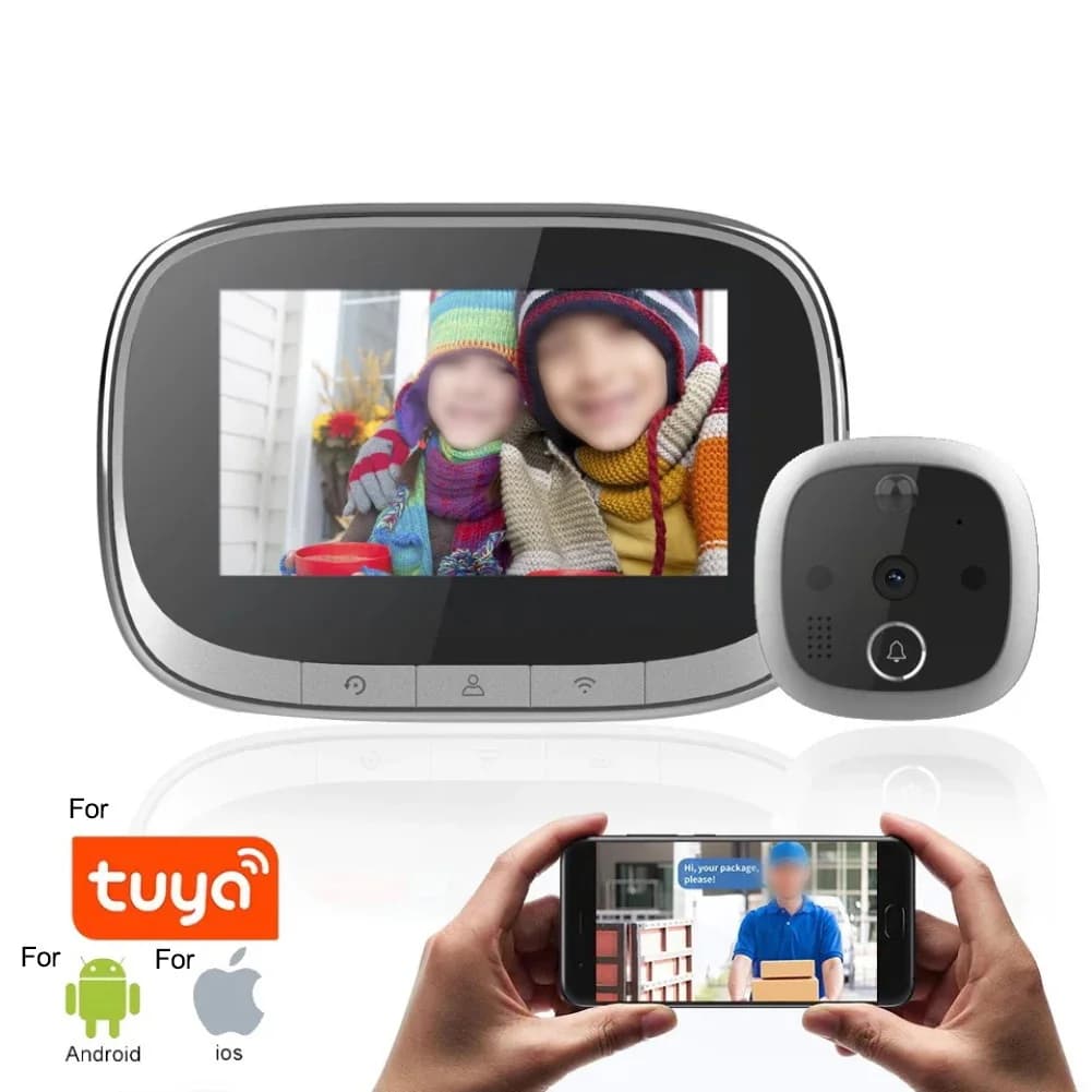 Campanello con visualizzatore digitale da 4,3 pollici con schermo LCD, PIR, notte = visione, campanello, spioncino per fotocamera, foto video 180 ° Angolo di visione