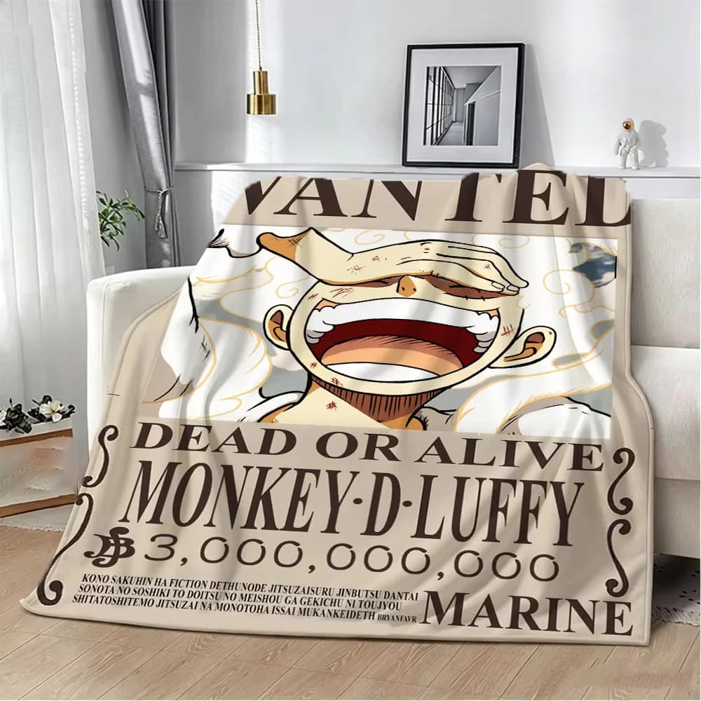 O-one Piece Wanted Japanese Anime Zoro Luffy Blanket Soft Warm Throw Kids Gift Blanket for Bedroom Living Room Bed Picnic Office