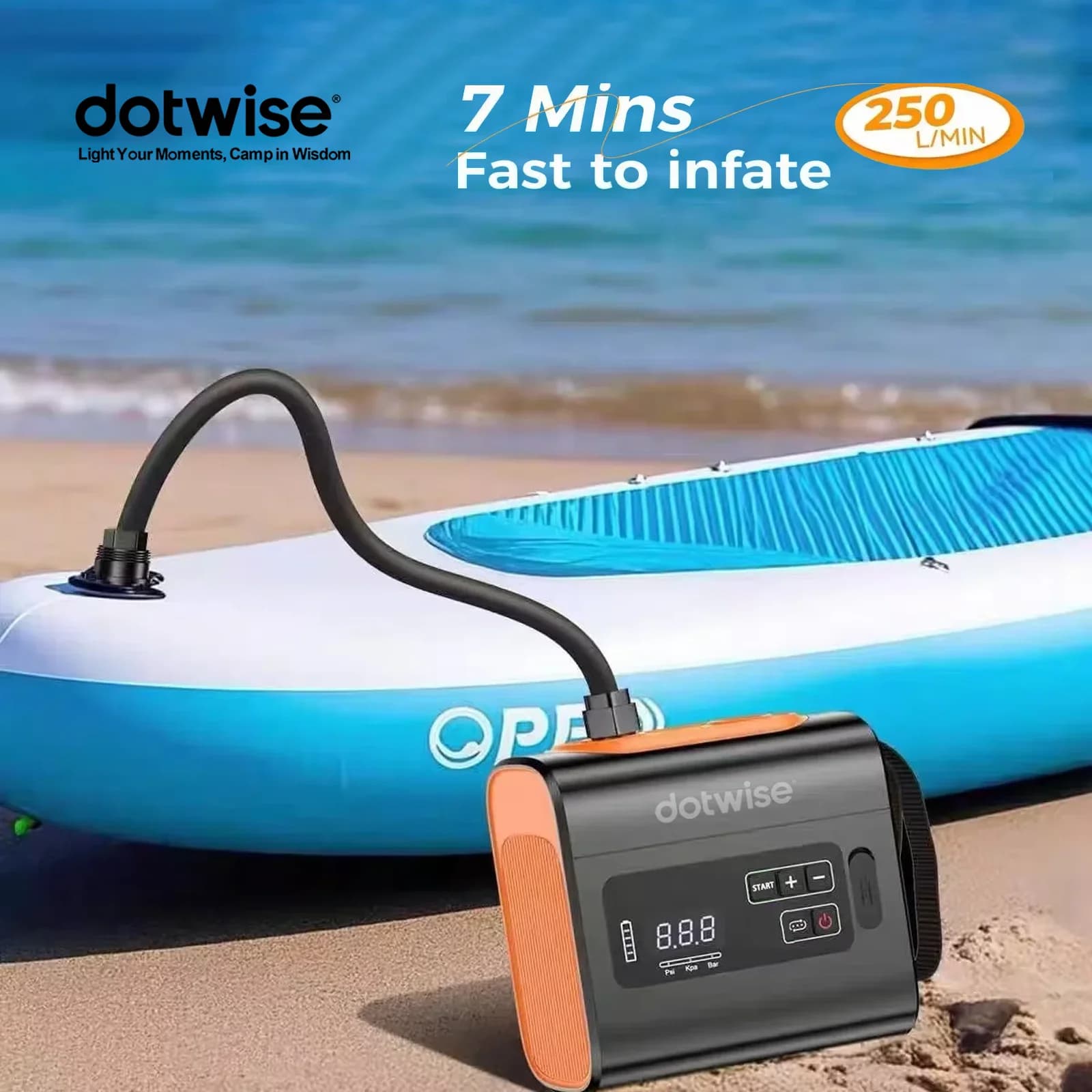 DOTWISE 22PSI Pompa da campeggio esterna ad alto flusso per materasso ad aria Kayak Paddle Pompa ad aria esterna elettrica portatile senza fili