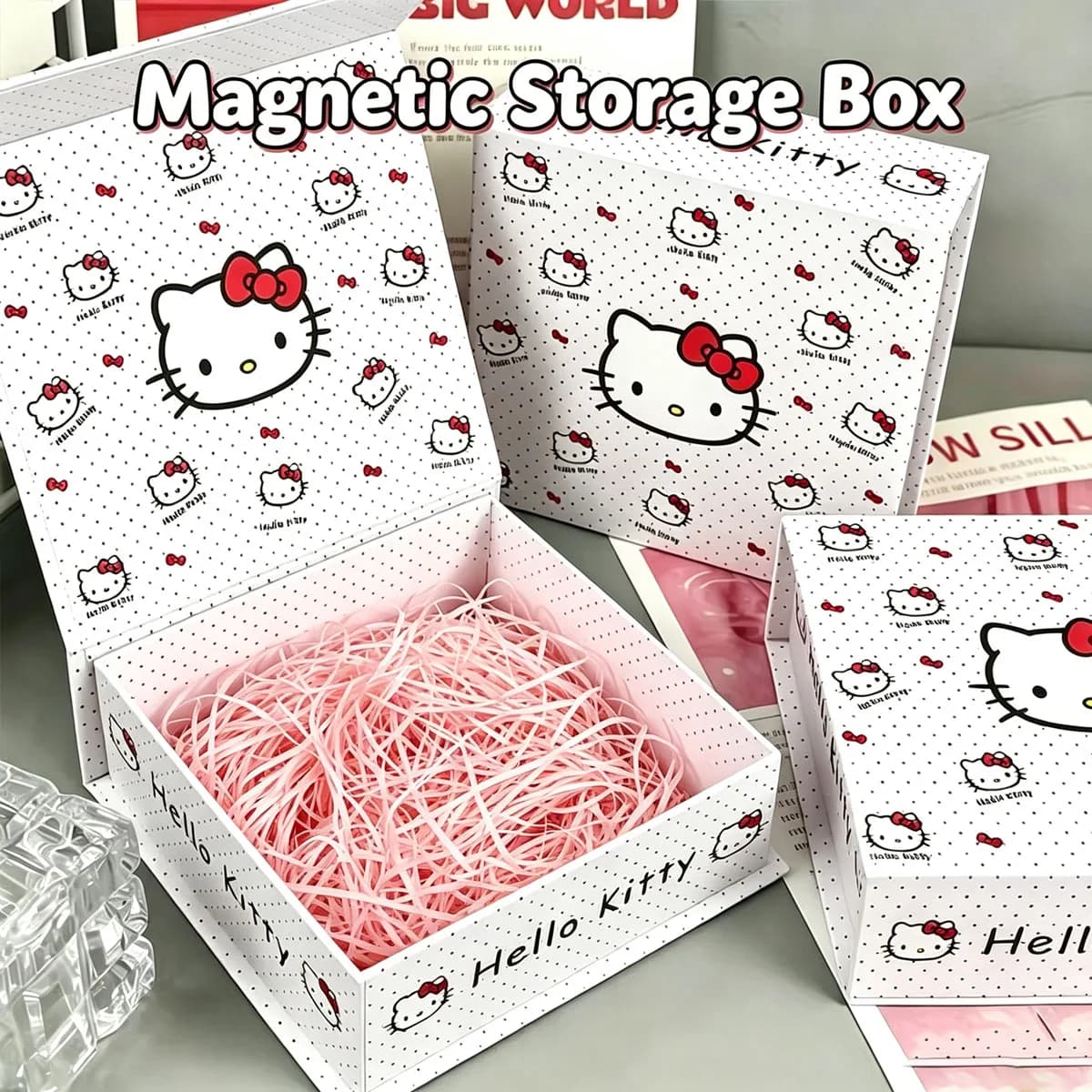 Sanrio Hello Kitty Magnetic Storage Box Printed Cardboard Gift Box for Small Items Organizer Case
